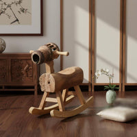 Horse Rocking Stool Angled Legs Wooden Rocking Horse Stool Rustic Texture Wooden Ride Plaything for Children