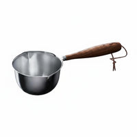 Double Pour Spouts Hot Oil Pouring Pot Wooden Handle Butter Warmer with Spout Multi-Purpose Small Milk Pan Hanging Loop for Home Cooks