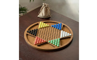 Tabletop Wooden Chinese Checkers Board Classic Marble Game Board with Storage Bag Sturdy Premium for Coffee Table