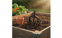 Deep Cultivation Rotary Cultivator Tool 2 in 1 Design Manual Garden Tiller Removable Middle Wheel Pointed Soil Loosener for Gardeners, Farmers, Farm, Yard