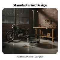 Industrial Design Oil Drum Table and Chair Combo Upcycled Design 3-Piece Patio Group Automotive Theme Commercial Furniture Retro Aesthetic for Motorcycle Enthusiasts, Restaurateurs, Restaurant, Garage, Backyard, Balcony