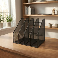 File Sorter with Four Compartments Compact Desk Organizer with 4 Compartments Freestanding Desktop Storage Rack for Office