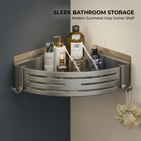 Renter Friendly Shower Organiser, Wall Mounted Corner Shelf, No Drill Toilet Corner Rack, Rustproof Aluminium Wall Mounted Corner Shelf