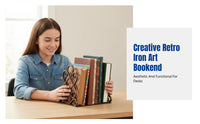 Vintage Metal Bookend, Creative Iron Book Holder, Retro Desk Organizer, Book Rack for Study Supplies, School Stationery