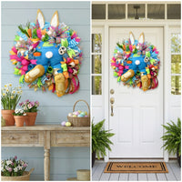 Easter Bunny Wreath Festive Atmosphere Bunny Ribbon Wreath Multi-Layered Ribbons Spring Door Decoration for Homeowners, Porch, Living Room, Fireplace