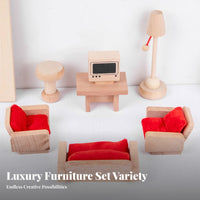 Wooden Dollhouse Furniture Set Realistic Design Dollhouse Accessories Set Educational Doll House Room Children's Set