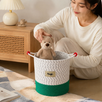 Brown and Blue Toy Storage, Rope Storage Basket for Playroom & Nursery, Braided Woven Laundry Hamper, Decorative Washing Basket