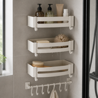 White No-Drill Bathroom Corner Storage Shelf for Shower and Toilet