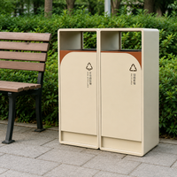 Sorting Waste Bin, Public Recycling Bin, Freestanding Outdoor Litter Bin, Brushed Stainless Steel, 0.8 mm Thick
