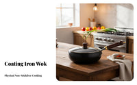 Uncoated Iron Wok Non Coating Chinese Wok Stir-Fry Pan Multifunctional Professional Grade for Chefs