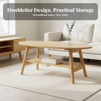 Small Space Solution Two-Tier Oval Coffee Table Nordic Design 2-Tier Oval Coffee Table Minimalist Aesthetic Living Room Furniture Multi-Functional for Apartment Dwellers, Homeowners, Pet Owners, Lounge Area, Home Office, Balcony, Bedroom