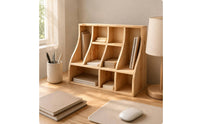Desktop Storage Organizer Multifunctional Wooden Desk Organizer Shelf Space Saving Curved Divider Shelf