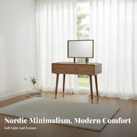 Dense Wood Construction Wooden Vanity Set with Round Mirror Nordic Design Vanity Set with Lighted Mirror Large Storage Capacity Dressing Table Includes Matching Stool for Women, Adults, Homeowners, Walk-in Closet, Apartment
