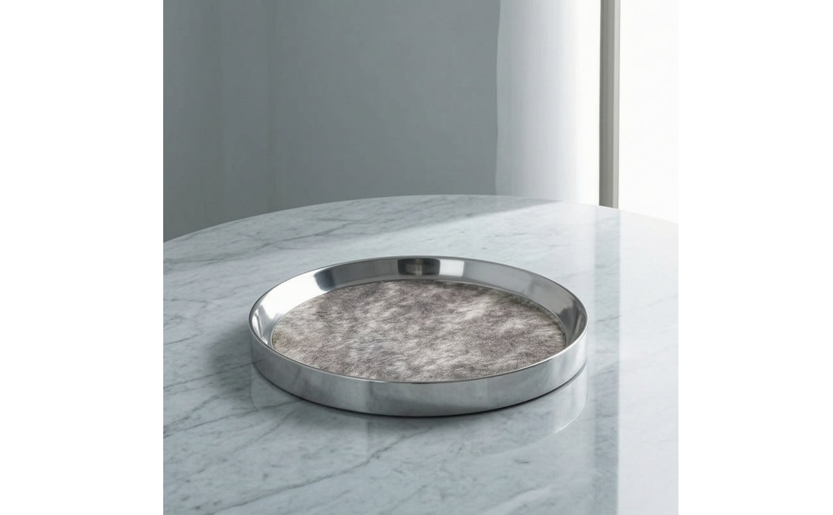 Round Tray with Insert Mirrored Stainless Steel Tray Silver for Vanity, Entryway