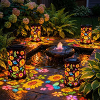 Waterproof Hollow Metal Projection Lantern Automatic On/deactivated Solar Powered Shadow Light Bronze Finish Outdoor Lighting for Pathway