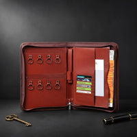 Rounded Corners Zippered Document Folder Leather-Like Finish Hard-Sided Document Organizer Structured Zippered File Case Multi-Pocket for Office
