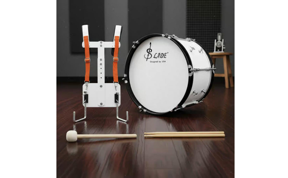 Marching Bass Drum with Back Frame Covered Finish 16x12 Marching Bass Drum Sturdy Shell Music Instrument for Students, Band Members, Outdoor Performance