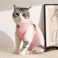 Cat Recovery Suit with Fasteners, Sleeveless Turtleneck Spay Suit for Cats, Neuter and Post Surgery Care, Anti-Licking Protection