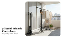 InstallationTool-no-assembly Foldable Clothes Airer Floor-Standing foldable X-Frame Rack space-efficient Storage Garment Stand Space-Saving for Apartment Dwellers, Homeowners, Families, Balcony, Indoors, Small Spaces, out of the packagingdoors