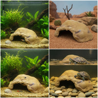Mineral Retreat with Terrace Resin Reptile Cave Realistic Reptile Hide Cave for Reptiles, Turtles, Aquarium