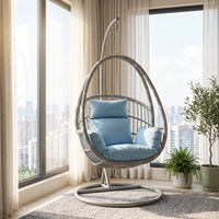 Hanging Basket Chair with Stand Cushioned Hanging Chair with Stand Indoor Outdoor Furniture for Adults, Balcony, Living Room, Reading Corner