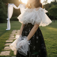 White Gauzy Material Bridal Cover up Korean Design Transparent Tulle Wedding Wrap Elegant Design off Shoulder Ruffled Shawl for Weddings