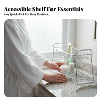 2-Tier Bathroom organizer Space Saving 2-Tier Wire Basket Shelf Sturdy Construction