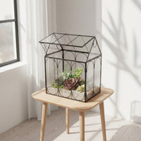 Clear House-Shaped Terrarium Modern Display Terrarium Sturdy Glass Planter Sturdy for Office