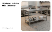 Easy to Clean Stainless Steel Work Table Rust-Resistant Commercial Kitchen Prep Table Adjustable Feet Commercial Kitchen Worktable Reinforced Back for Restaurant Employees, Home Cooks, Workshop Workers, Cafeteria, Warehouse, Garage, Laundry Room