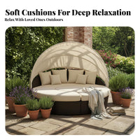 Round Canopied Daybed Waterresistant Exterior Furnishing Sun-Resistant Lounge Seating for Home Dwellers, Business Owners, by the Pool, Balcony