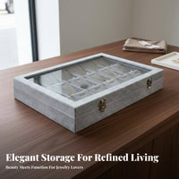 Multi-Compartment Velvet Jewelry Box with Clear Lid Dustproof Velvet Jewelry Organizer Tray Scratch Protection for Men, Vanity Table, Closet