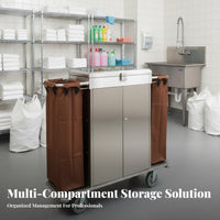 Hotel Textile Management Cart Lockable Doors Locking Housekeeping Trolley Dust-Resistant Lid Housekeeping Cart with Wheels for Janitors, Guest Rooms