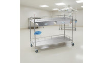 Locking Wheels Hospital Treatment Trolley Quiet Casters Stainless Steel Medical Mobile Trolley Safety Guardrails 2-Tier Laboratory Trolley Easy Assembly for Laboratory