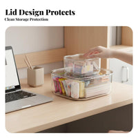 Multipurpose Clear Stackable Box with Lid Space Saving Stackable Lidded Container Large Capacity Desktop Organizer Long-Lasting for Home Organizers, Office Workers, Dorm Room, Bedroom, Bathroom, Kitchen