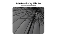 Water 24 Rib Umbrella Wind Resistant 24 Rib Stick Umbrella Reinforced Frame for Couples, Car Owners