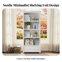 Multi-Tier Bookcase Minimalist Sleek White Multi-Tier Shelving Unit Available with Drawers or Doors Storage Furniture for Parents, Study Room, Bedroom