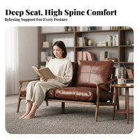Genuine Leather 3-Seater Wooden Frame Settee Vintage Aesthetic Upholstered Couch Group mid-century-centuryera Modern Design Sofa Sturdy Construction for Apartment Dwellers, Homeowners, Families, Home, Office