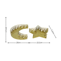 2 Pieces Gold-Colored Perforated Metal Tray Set Mosque-Style Pattern Crescent Moon Tray Hollow-Sided Crescent Moon Platter Decorative