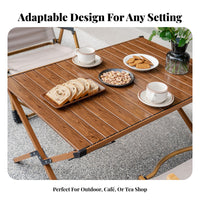 Collapsible Design Slatted Roll-Top Table Lightweight Portable Dining Set Spacious Surface Outdoor Furniture Sturdy Frame for Cafe Owners, Party Hosts, Picnic, Picnics, Backyard, Garden