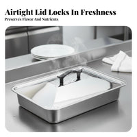 Visible Glass Window Rectangular Pan Lid Easy to Clean Stainless Steel Tray Cover Rust-Resistant for Caterers, Buffets, Cafeterias, Banquets