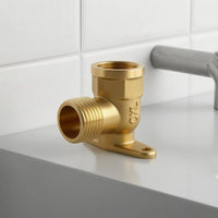 Shiny Wall-Mount Elbow Fitting Gold-Toned Brass Elbow Fitting Compact Corrosion-Resistant