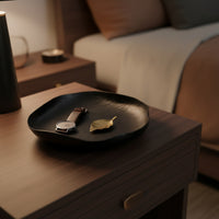 Decorative Tray with Ribbed Surface Brushed Irregular Metal Dish Sculptural Catchall Tray for Vanity