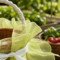 Handwoven Imitation Rattan Fruit Picking Basket with Mesh Decoration