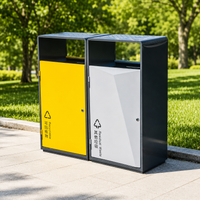 Sorting Waste Bin, Public Recycling Bin, Freestanding Outdoor Litter Bin, Brushed Stainless Steel, 0.8 mm Thick