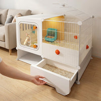 Easy to Clean Small Animal Cage with Bunny Hay Feeder, 45cm Wide Small Animal Cage, Automatic Waste Removal Bunny Cage for Routine Living