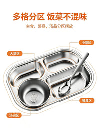 304 Stainless Steel Rectangular 5-Compartment Lunch Plate with Stainless Steel Lid