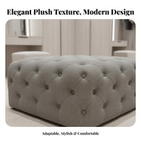 Modern Design Upholstered Square Seat Elegant Design Square Tufted Pouf High-Density Foam Ottoman Multi-Purpose for Interior Decorators, Homeowners, Adults, Walk-in Closet, Vanity Room, Entryway, Reading Nook