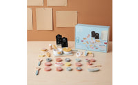 45 Pieces Wooden Cutting Food Toy Child-Centered Based Wooden Culinary Pretend Pieces Set Muted Tones Colors for Young Children