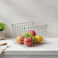 Open-Grid Metal Wire Basket with Handle Easy to Carry Wire Shopping Basket with Handle Strong Long-Lasting for Kitchen