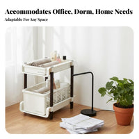 With casters beneath-desk Rolling storage area Saving 2-Tier Rolling Organizer Easy Organization Storage organizer Multifunctional Use for Office Workers, homeowners, Dorm Room, Small areas, Bedroom, Bathroom